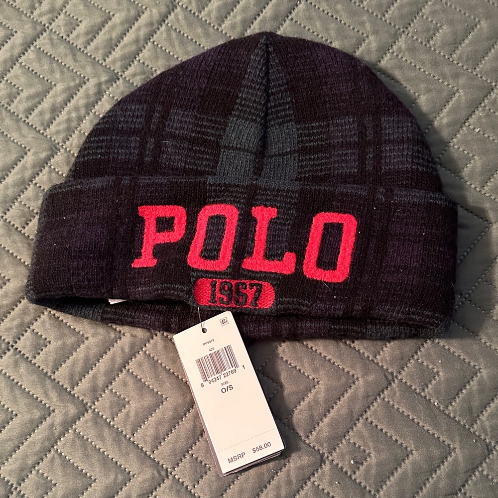 NEW WITH TAGS……Polo by Ralph Lauren Black/Green and Red Plaid Beanie